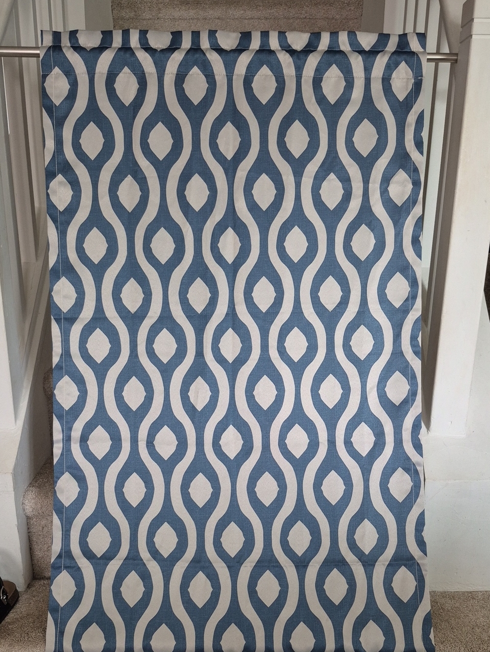 Mainstays Blue and White Wave-Geo Curtain Panel 30x84